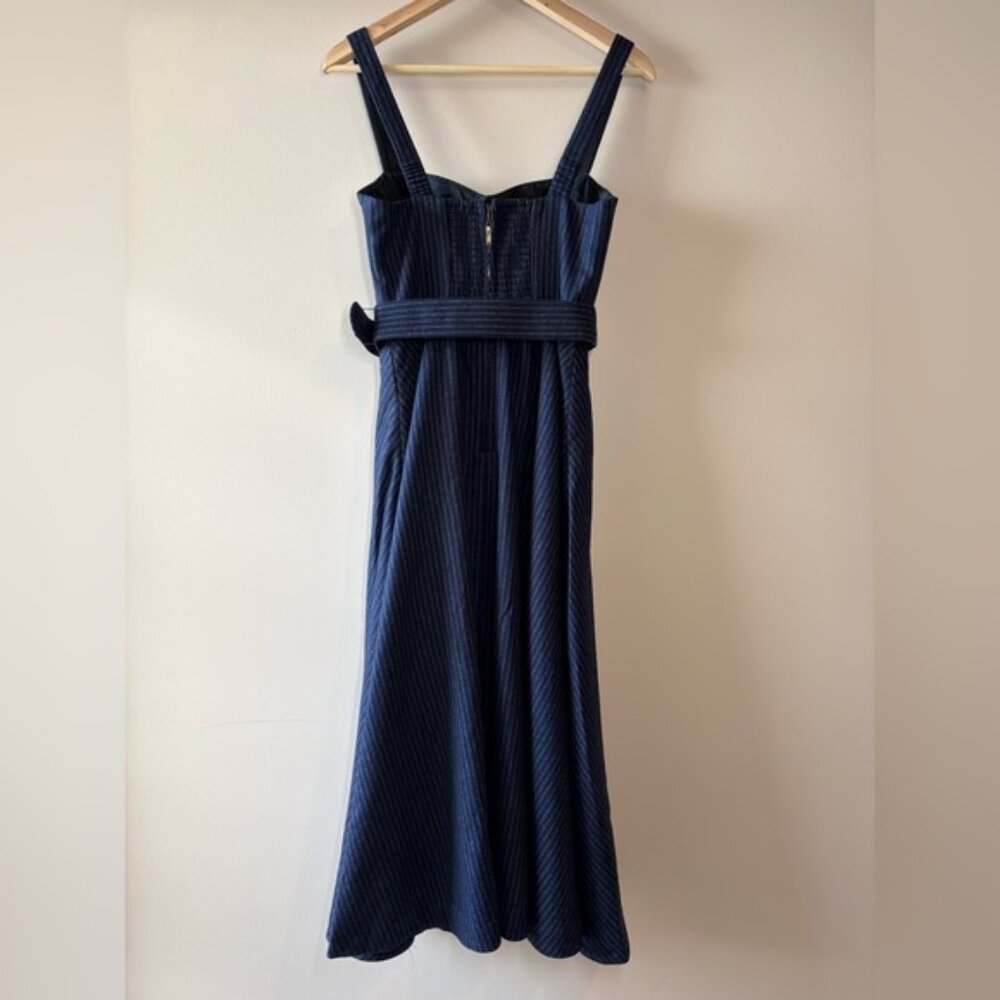 NEW Cara Cara Calypso Belt Bustier Midi Dress Navy Chalk Pin Stripe US 6 UK 10 - Picture 6 of 14
